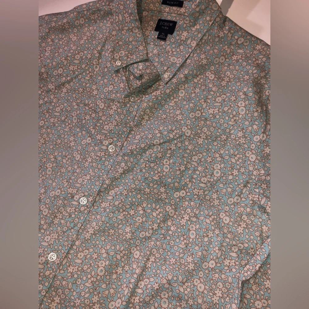 J Crew Mens XL Stretch Slim Secret Wash Floral Long Sleeve Button Down Shirt